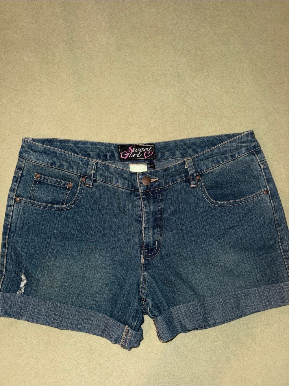 Sweet Girl Mid-Rise Denim Shortalls in Dark Blue